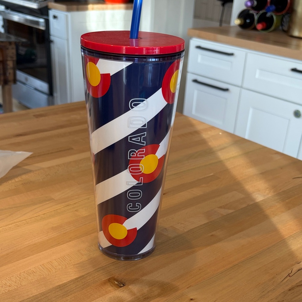 Colorado Striped Insulated Tumbler with Straw - Red, Yellow, and Blue